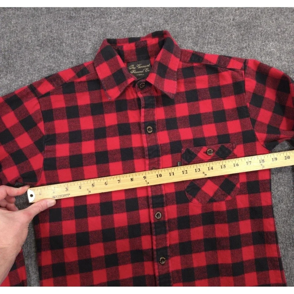The Vermont Flannel Co Flannel Shirt Mens XS Red Black Buffalo Check Made In USA